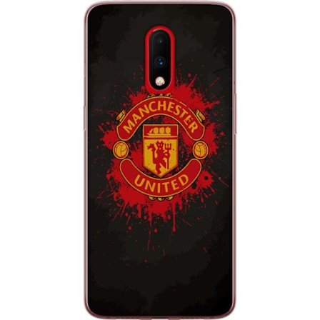 Kompatibelt Mobildeksel til OnePlus OnePlus 7 Manchester United logo i rød og gul farge med røff sportslig bakgrunn
