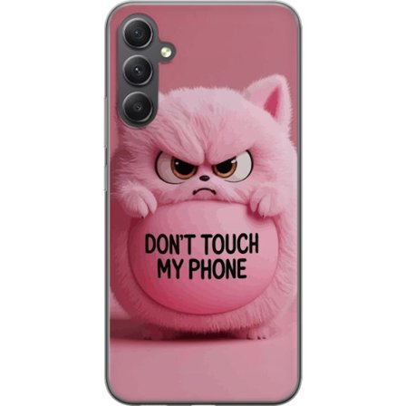 Kompatibel Mobilcover til Samsung Samsung Galaxy S23 FE Vred pink fluffy kat med teksten "Rør ikke min telefon", et humoristisk beskyttelsesmotiv som