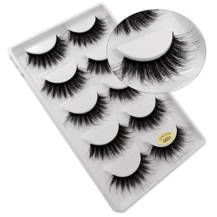 5-par lösögonfransar - 3D faux mink (G-801) Black one size