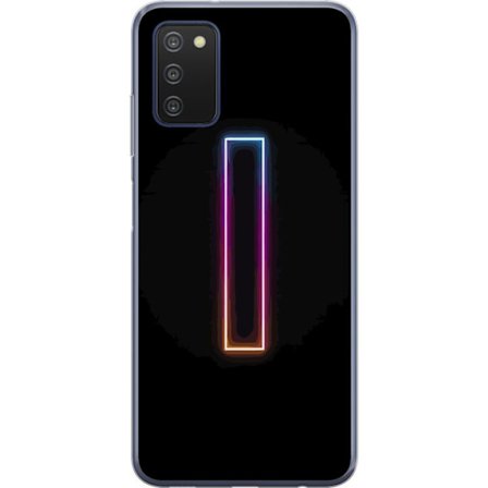 Kompatibel Mobilcover til Samsung Samsung Galaxy A03s Minimalistisk neonbogstav I i regnbuefarver mod mørk baggrund