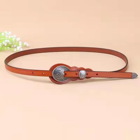 High-quality Retro Women's Belt Cowhide Korean Ethnic Style Dress Thin Belt Ladies Alloy Three-piece Leather Belt Harajuku