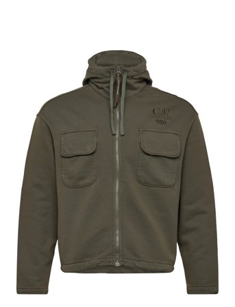 C.P. Company Brushed And Emerized Diagonal Fleece Hooded Utility Sweatshirt - Khaki green - S
