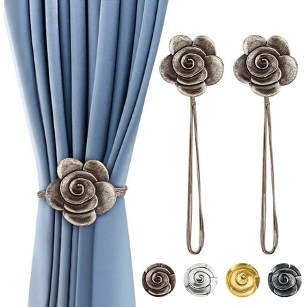 Magnetisk gardinholder, gardinholder i harpiks med blomstermønster, vintage gardinholder