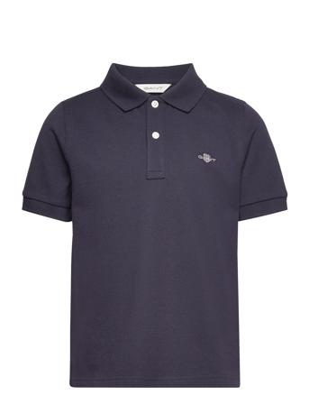 Shield Ss Pique T-shirts Polo Shirts Short-sleeved Polo Shirts Marineblå GANT*Betinget Tilbud