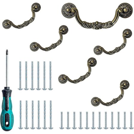 6-pack 5-tums hålcenter antika låddragare, vintage byrålådsdragare, antik svängbar lådhandtag för hemmaköksskåp, garderober, bok