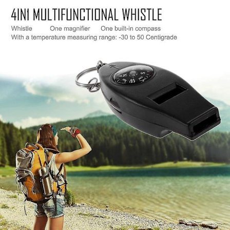 Musta 4-in-1 Mini Selviytymistyökalu Termometri Vihuri Kompassi