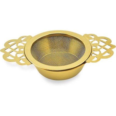 Tefilter, te-si med mesh, te-si, drypbakker i 18/8 rustfrit stål, til løs te og kaffe, fantastisk til ophængning på tekander (gylden)