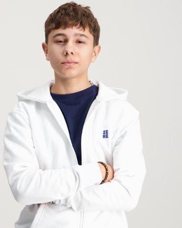 Zeke Essential Chest Print Zip Hoodie Vit Huvtröjor/Hoodies Kille - Kids Brand Store