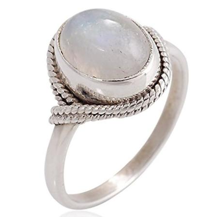 Antik Silver Rose Quartz Ädelsten Oval Rep Edge Vintage Band Ring Storlek 5 6 7 8 9 10 White 10