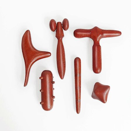 Setti 6 kpl. Perinteinen thaimaalainen hierontapuinen sauvatyökalu Käsi Pää Jalka Kasvojen Kehon Hierontatyökalu Hieroja Punainen Puu(6kpl, Punainen)