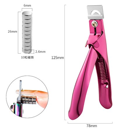 Rose rød justerbar negleklipper med magnetisk størrelsesguide til akrylnegle, negleklipper trimmer i rustfrit stål