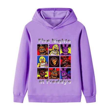 FNAF Gutt Langermet Hettegenser, Tegneserie Trykk Genser - Lilla - 160cm