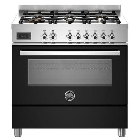 Bertazzoni PRO96L1ENET Professional Gasskomfyr med ovn 90 cm, Svart' - 'Svart, ral 9005, pantone black c, blank yta