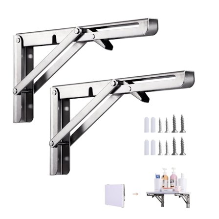 2 stk. Sammenklappelige beslag 150mm, vægbeslag, hyldebeslag, maksimal belastning 50kg (uden træ