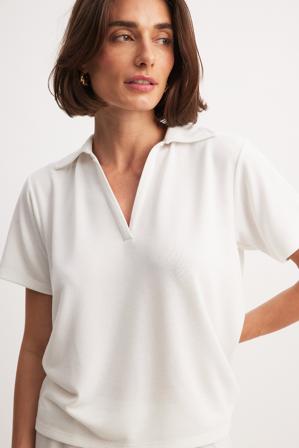 NA-KD Haut à manches courtes et col en V - Ensembles d'été - Blanc - XL (EU 46)