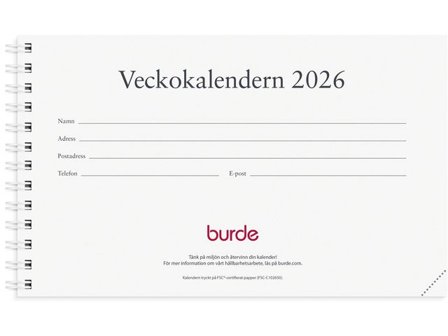 Burde Veckokalendern refill 2026 - Lyreco - Almanackor och kalendrar - Bordskalendrar och skrivunderlägg - Bordskalendrar