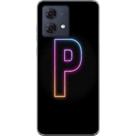 Kompatibel Mobilcover til Motorola Motorola Moto G84 Minimalistisk neonbogstav P i farvegradient og lyseffekt mod sort baggrund i digital neonstil