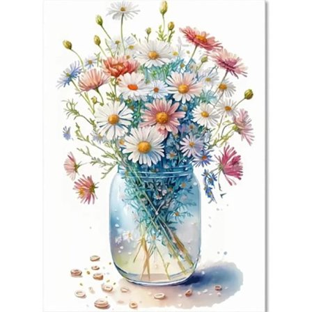 Diamantmaleri kit til voksne, 5D Diamantmaleri Diamantkunst kit, Daisy Vase Diamantkunst Diamantmaleri kit, Runde Diamantprikker Fuld Drill Diamo