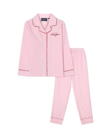 Lexington Børnepyjamassæt i økologisk bomuld med nålestrib, pink/hvid