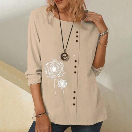 Långärmad T-shirt För Kvinnor Med Rund Hals