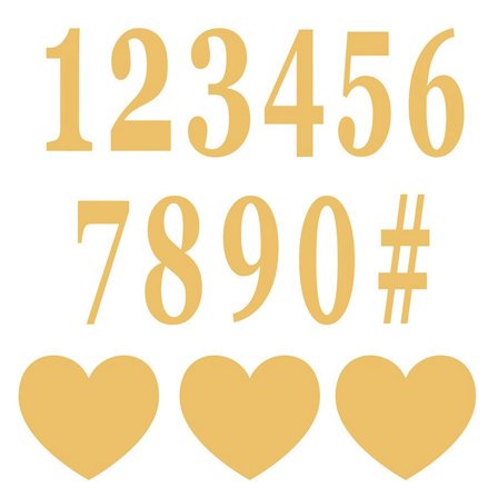 Selvklæbende Tal & Hjerter Guld 16-pak