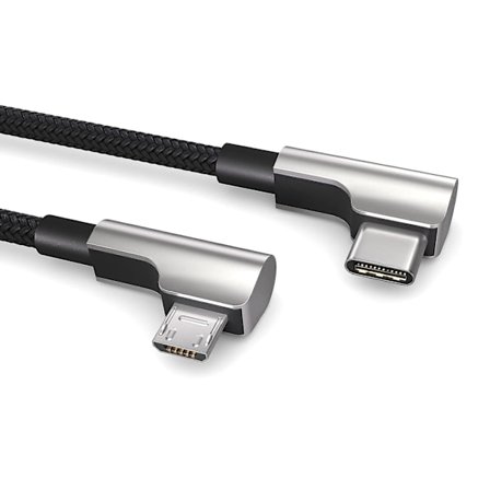 0,3m OTG USB-forbindelseskabel, E-cykel Kiox, Yamaha, Micro USB til USB-C kabel (lader USB-C enheder), 90 graders vinkel stik, data C