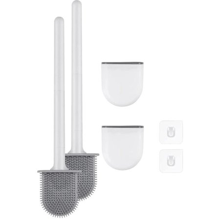 Premium toalettbørster og -holdere, sett med 2, (borehull), hvit silikon toalettbørste