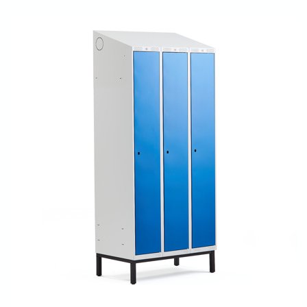 Kleiderspind CLASSIC mit Beingestell, 3 Module, 2100 x 900 x 550 mm, blau