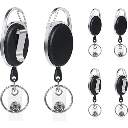 6 st utdragbara nyckelringar, 70 cm längd med förstärkt fjäder och stark sladd, för ID-kort med bältesklämma nyckelring och cinch krok