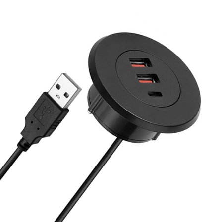 Kätevät USB Type C -läpiviennit pöytiin, 3-porttinen keskitin sopii tavalliseen 60 mm:n reikään