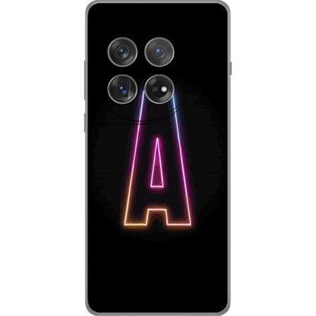 Kompatibel Mobilcover til OnePlus OnePlus 12 Minimalistisk neonbogstav A i regnbuefarvet lys mod sort baggrund i moderne typografisk stil