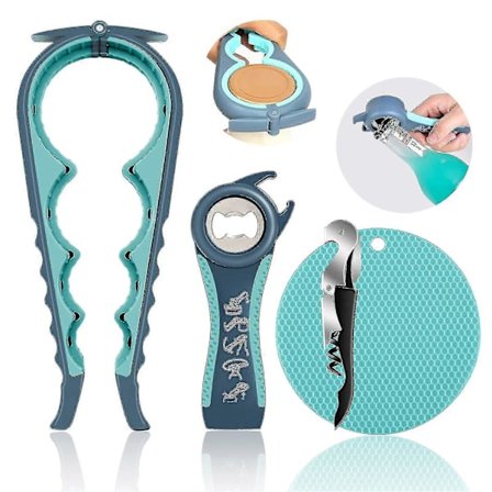 4 stk. Krukkeåpner for svake hender, lyseblå motedesign, flaskeåpner for eldre med leddgikt, verktøy Aoba_Surprise