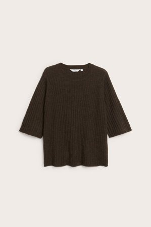 Kappahl | Sweter z prążkowanej dzianiny, z krótkimi rękawami | Ciemnobrązowy
