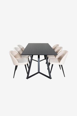 Venture Home - Spisegruppe Maggie med 6 spisebordsstole Valleta - Sort - Spisebordssæt 6 personer - Fra Homeroom