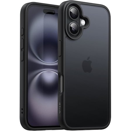 iPhone 16 6,1-tommers deksel, frostet gjennomsiktig bakside, anti-fingeravtrykk (svart)