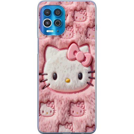 Kompatibel Mobilcover til Motorola Edge S Hello Kitty lyserød fluffy baggrund med ikonisk ansigt og kawaii-æstetik