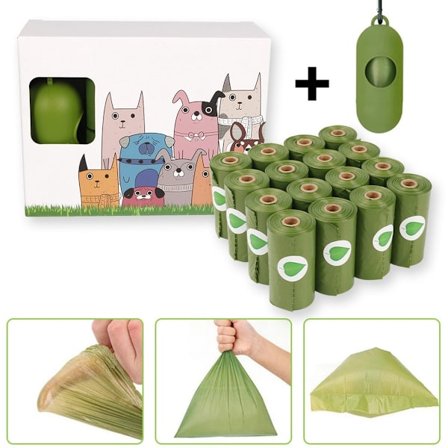 Hundeposer 16 ruller Ekstra stærke lækagesikre biologisk nedbrydelige grønne med dispenser