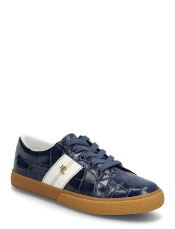 Lauren Ralph Lauren Janson Ii Croc-Embossed Leather Sneaker - Navy - 40