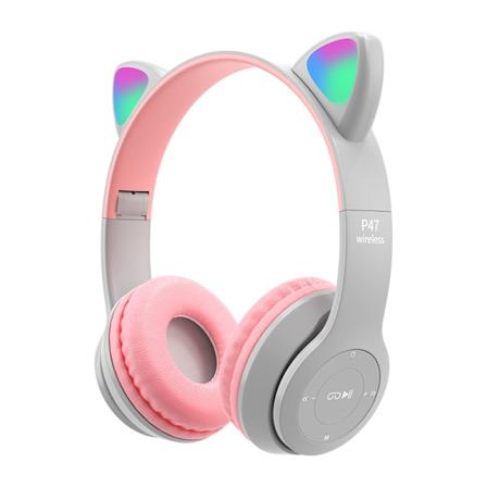 Barnehodetelefoner med LED-katteører (sikker volumgrense 85 dB) Grey