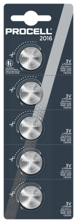 Procell Lithium CR2016, 3v 5ct