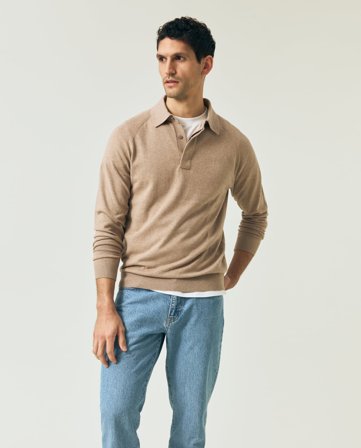 Lexington Merino blend rugby shirt, light brown
