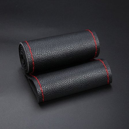(svart röd) DIY Mjuk Micro Fiber Läder Fläta På Ratt Bil Ratt Skydd Med Nålar och Tråd för 99% bil