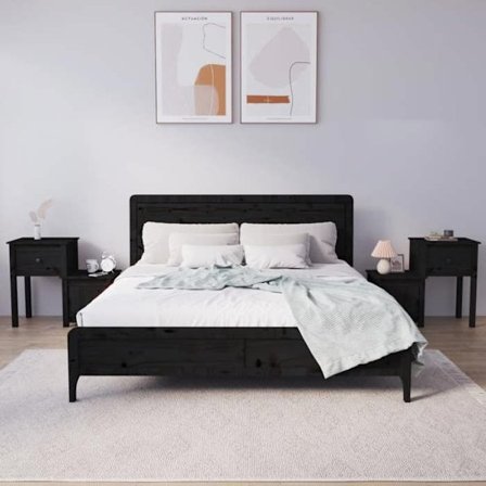 Yöpöydät - Maison Exclusive - Musta - Massiivipuu - 2 kpl (1 laatikko, 1 ovi)