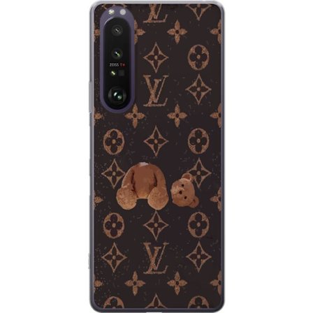 Kompatibelt Mobildeksel til Sony Sony Xperia 1 III Luksuriøst monogramsmønster med ødelagt teddybjørn i mørk moteestetikk