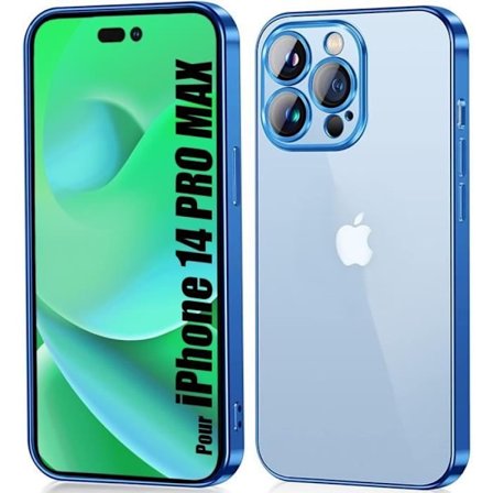 Skyddshölje - Silikon - för iPhone 14 Pro Max - Transparent - Blå Kant - Ultra Slim