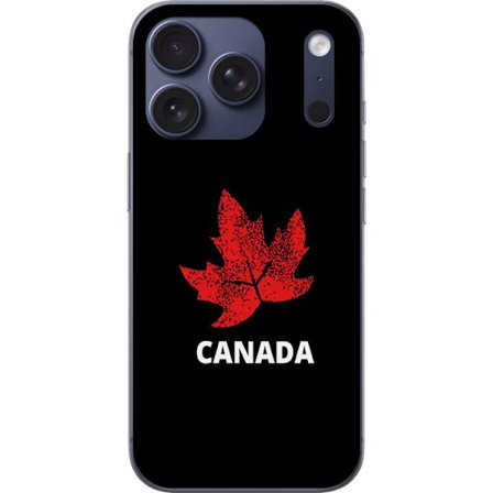 Kompatibelt Mobildeksel til Apple Apple iPhone 17 Pro Grafisk lønnebladsymbol i rødt mot svart bakgrunn med tydelig kanadisk referanse og minimalist