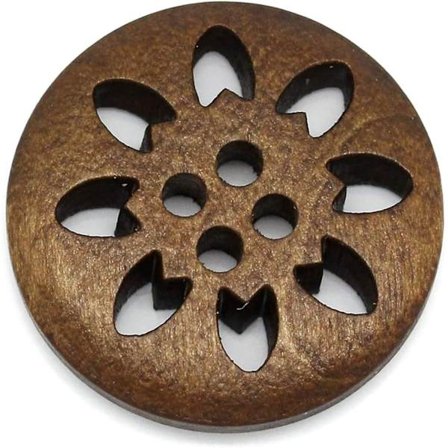 50 st träknappar sy snöflinga snidad 4 hål brun 25 mm diameter