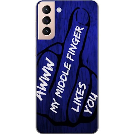 Kompatibelt Mobildeksel til Samsung Galaxy S21 Mørk typografisk illustrasjon med hjerteform og budskap om vennskap mot dyp blå tretekstur