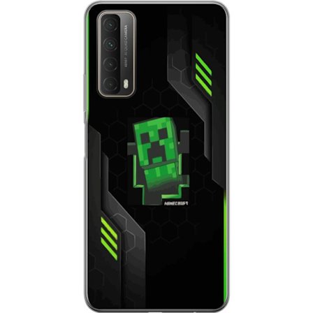 Kompatibel Mobilcover til Huawei Huawei P smart 2021 Grøn pixelbaseret creeper-lignende spilillustration med futuristiske neon-elementer og mørk tec