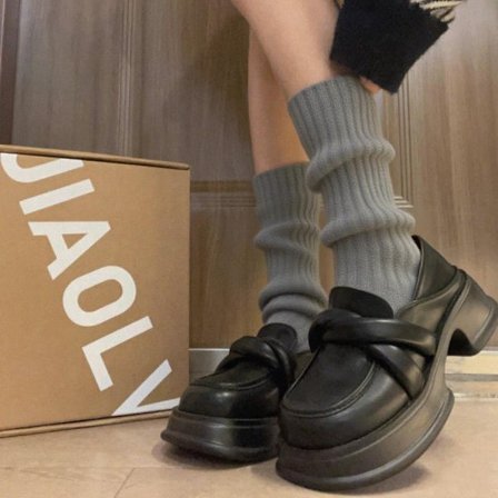 Grå Lolita benvarmere til kvinder, lange strikkede uldsokker, fodovertræk til efterår og vinter, varme ærmeluffer